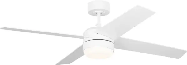 Collection: Loni Rooms: Bedroom, Family Room, Office Finish: Matte White Height: 14.40" Weight: 15.00 lb Canopy: D:5.91" H:2.42" Round Bulbs Included Maximum Wattage: 18.00 W Bulb Base: Dedicated Light Source: LED Light Output: 1300.00 lm Color Temperature: 3000 K CRI: 90 Voltage: 120.00 V Airflow: 4183 CFM Airflow Efficiency: 84 CFM/W Blade Pitch: 12° Blade Finish: Matte White Blade Quantity: 4 Control: Wall Control Downrod: 4.5" Material: Steel Country of Origin: China Safety Listing: UL Safety Rating: DRY LED Spec Sheet