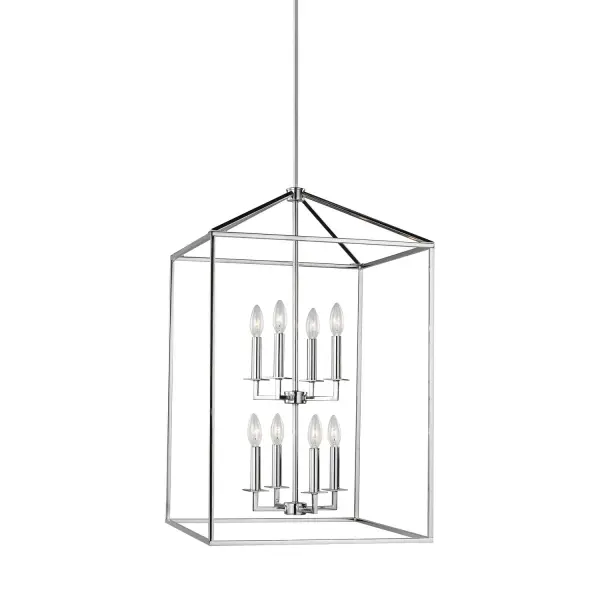 Collection: Perryton Designer: Sea Gull Rooms: Dining Room, Entry Room/Hallway, Kitchen Finish: Chrome Width: 19.00" Height: 30.75" Length: 19.00" Weight: 12.30 lb Wire: 120" Clear Silver Rod: (3) 12",(1) 6" Canopy: D:5'' H:0.75'' Round Bulbs Included Number of Bulbs: 8 Maximum Wattage: 3.50 W Bulb Type: Torpedo Bulb Base: Candelabra Light Output: 350.00 lm Color Temperature: 2700 K CRI: 90 Rated Average Life: 25000 Voltage: 120.00 V Material: Steel Country of Origin: China Safety Listing: cETL Safety Rating: Damp Energy Star Title 24 LED Spec Sheet Instructions Parts Diagram