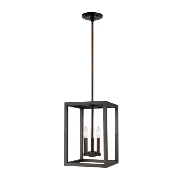 Collection: Moffet Street Designer: Sea Gull Rooms: Dining Room, Entry Room/Hallway, Kitchen Finish: Bronze Width: 10.50" Height: 15.00" Length: 10.50" Weight: 8.20 lb Wire: 120" Brown Rod: (3) 12",(1) 6" Canopy: D:5'' H:0.75'' Round Number of Bulbs: 3 Maximum Wattage: 60.00 W Bulb Type: Torpedo Bulb Base: Candelabra Voltage: 120.00 V Material: Steel Country of Origin: China Safety Listing: cETL Safety Rating: Damp Title 24 Spec Sheet Instructions Parts Diagram