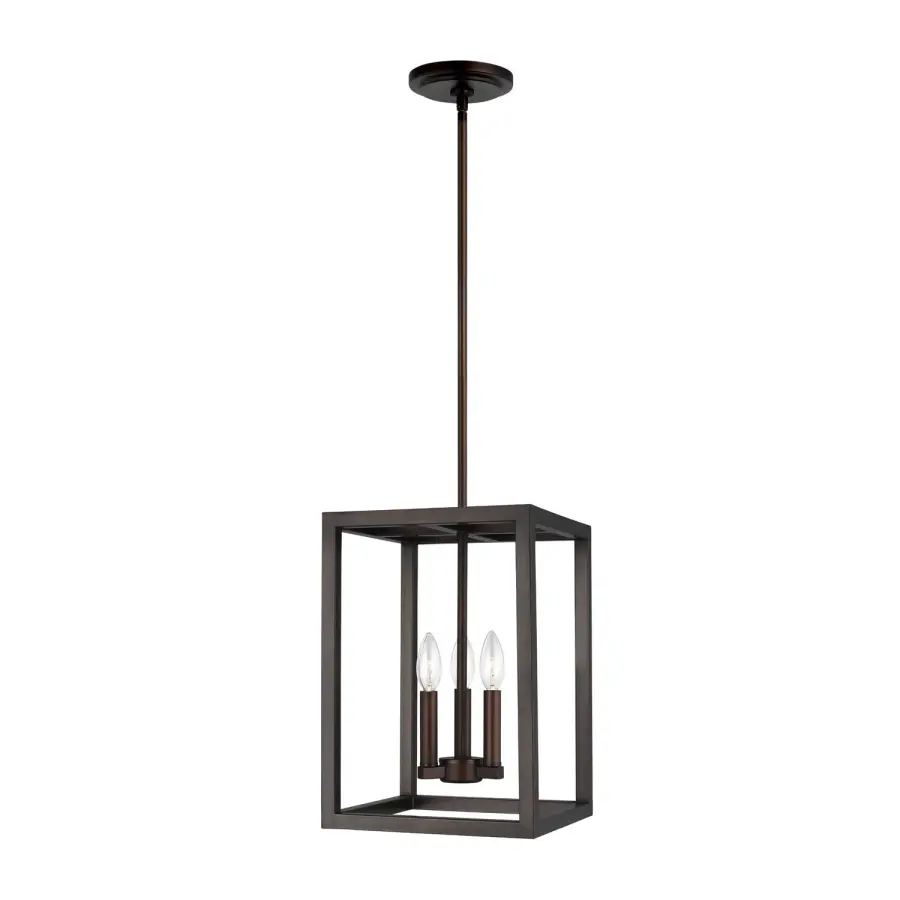 Moffet Street Three Light Hall Foyer Pendant in Bronze