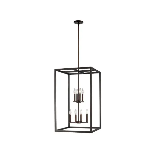 Collection: Moffet Street Designer: Sea Gull Rooms: Dining Room, Entry Room/Hallway, Kitchen Finish: Bronze Width: 19.00" Height: 31.13" Length: 19.00" Weight: 15.90 lb Wire: 120" Brown Rod: (3) 12",(1) 6" Canopy: D:5'' H:0.75'' Round Number of Bulbs: 8 Maximum Wattage: 60.00 W Bulb Type: Torpedo Bulb Base: Candelabra Voltage: 120.00 V Material: Steel Country of Origin: China Safety Listing: cETL Safety Rating: Damp Title 24 Spec Sheet Instructions Parts Diagram