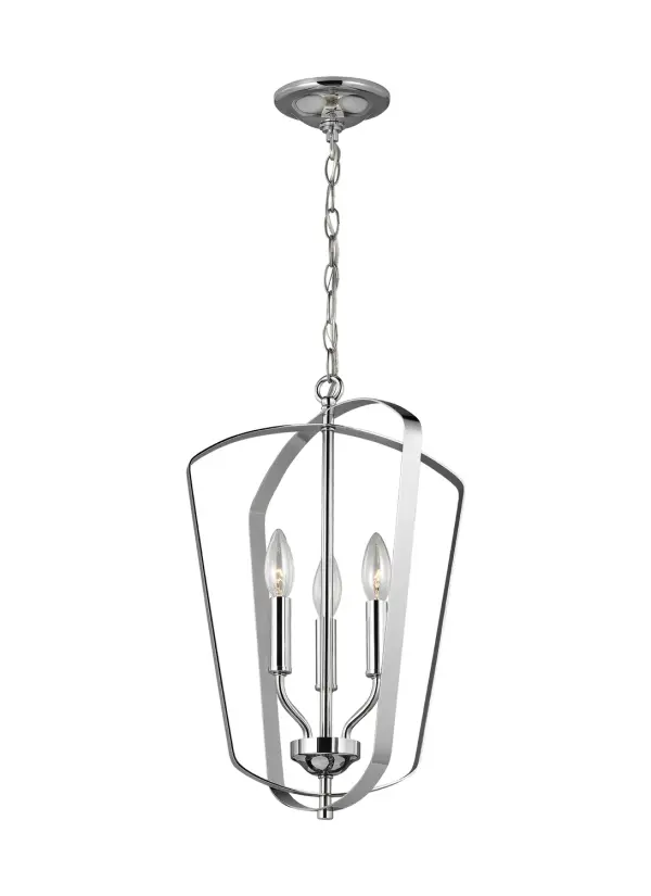 Collection: Romee Designer: Sea Gull Rooms: Dining Room, Entry Room/Hallway, Kitchen Finish: Chrome Width: 12.88" Height: 18.75" Weight: 4.00 lb Chain: 42" Wire: 96" Clear Silver Canopy: D:5'' H:0.875'' Round Number of Bulbs: 3 Maximum Wattage: 60.00 W Bulb Type: Torpedo Bulb Base: Candelabra Voltage: 120.00 V Material: Steel Country of Origin: China Safety Listing: cETL Safety Rating: Damp Connection: Hardwired Title 24 Spec Sheet Instructions Parts Diagram