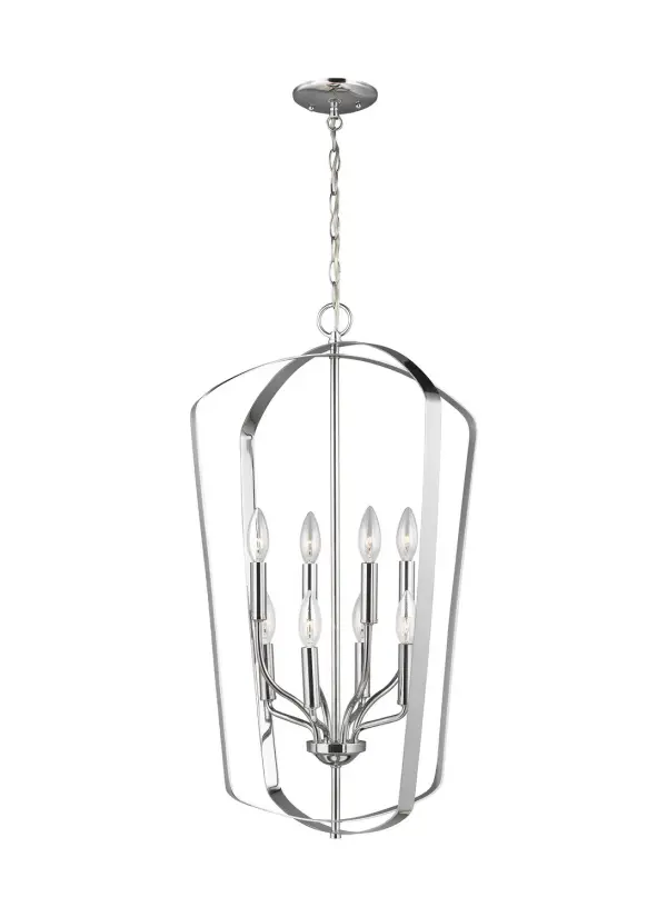 Collection: Romee Designer: Sea Gull Rooms: Dining Room, Entry Room/Hallway, Kitchen Finish: Chrome Width: 18.00" Height: 30.00" Weight: 9.24 lb Chain: 60" Wire: 120" Clear Silver Canopy: D:5'' H:0.875'' Round Bulbs Included Number of Bulbs: 8 Maximum Wattage: 3.50 W Bulb Type: Torpedo Bulb Base: Candelabra Light Output: 350.00 lm Color Temperature: 2700 K CRI: 90 Rated Average Life: 25000 Voltage: 120.00 V Material: Steel Country of Origin: China Safety Listing: cETL Safety Rating: Damp Energy Star Title 24 LED Spec Sheet Instructions Parts Diagram