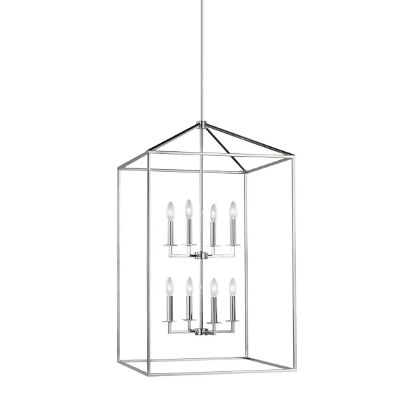 Collection: Perryton Designer: Sea Gull Rooms: Dining Room, Entry Room/Hallway, Kitchen Finish: Chrome Width: 22.00" Height: 38.00" Length: 22.00" Weight: 14.10 lb Wire: 120" Clear Silver Rod: (3) 12",(1) 6" Canopy: D:5'' H:0.75'' Round Number of Bulbs: 8 Maximum Wattage: 60.00 W Bulb Type: Torpedo Bulb Base: Candelabra Voltage: 120.00 V Material: Steel Country of Origin: Philippines Safety Listing: cETL Safety Rating: Damp Title 24 Spec Sheet Instructions Parts Diagram