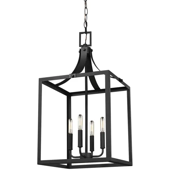 Collection: Labette Designer: Sea Gull Rooms: Dining Room, Entry Room/Hallway, Kitchen Finish: Black Width: 14.00" Height: 27.25" Length: 14.00" Weight: 8.30 lb Chain: 72" Wire: 120" Black Canopy: D:5'' H:0.875'' Round Number of Bulbs: 4 Maximum Wattage: 60.00 W Bulb Type: Torpedo Bulb Base: Candelabra Voltage: 120.00 V Blade Finish: all fixtures are California Title 24 compliant.`` Material: Steel Country of Origin: China Safety Listing: cETL Safety Rating: Damp Connection: Hardwired Title 24 Manufacturer Warranty: 1 Year Warranty for standard fixtures Spec Sheet Instructions Parts Diagram