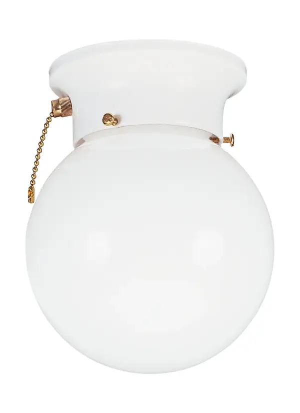 Collection: Tomkin Designer: Sea Gull Rooms: Dining Room, Entry Room/Hallway, Kitchen Finish: White Glass: Smooth White Width: 6.00" Height: 7.50" Weight: 1.10 lb Wire: 6.5" Black/White Canopy: D:4.75'' H:1 13/16'' Round Bulbs Included Number of Bulbs: 1 Maximum Wattage: 9.00 W Bulb Type: A19 Bulb Base: Medium Light Source: LED Light Output: 800.00 lm Color Temperature: 3000 K CRI: 90 Beam Spread: 230.00° Rated Average Life: 15000 Voltage: 120.00 V Material: Steel Country of Origin: Vietnam Safety Listing: cETL Safety Rating: Damp Switch: Pull Chain Connection: Hardwired Energy Star Title 24 LED Manufacturer Warranty: 1 Year Warranty for standard fixtures Spec Sheet Instructions Parts Diagram