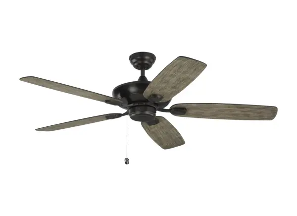 Collection: Colony Rooms: Bathroom, Enclosed Patios/Porches, Garage Finish: Aged Pewter Width: 52.00" Height: 12.80" Weight: 15.90 lb Canopy: D:5.125'' H:2.25'' Round Airflow: 4675 CFM Electricity Use: 36 W Airflow Efficiency: 85 CFM/W Blade Pitch: 12° Blade Finish: Light Grey Weathered Oak/Light Grey Weathered Oak Blade Quantity: 5 Light Kit: Adaptable Control: Pull Chain Operation, 3-speed, Manual Reverse Switch Downrod: 4.5" Material: Steel Country of Origin: China Safety Listing: cETL Safety Rating: Damp Spec Sheet Instructions Parts Diagram