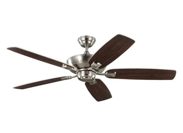 Collection: Colony Rooms: Bathroom, Enclosed Patios/Porches, Garage Finish: Brushed Steel Width: 52.00" Height: 12.80" Weight: 15.90 lb Wire: 78`` Canopy: D:5.125'' H:2.25'' Round Voltage: 120.00 V Airflow: 4675 CFM Electricity Use: 36 W Airflow Efficiency: 85 CFM/W Blade Pitch: 12° Blade Span: 52`` Blade Finish: Silver/Silver Blade Quantity: 5 Light Kit: Adaptable Speeds: 3 speed Control: Pull Chain Operation, 3-speed, Manual Reverse Switch Downrod: 4.5" Country of Origin: China Safety Listing: cETL Safety Rating: Damp Spec Sheet Instructions Parts Diagram