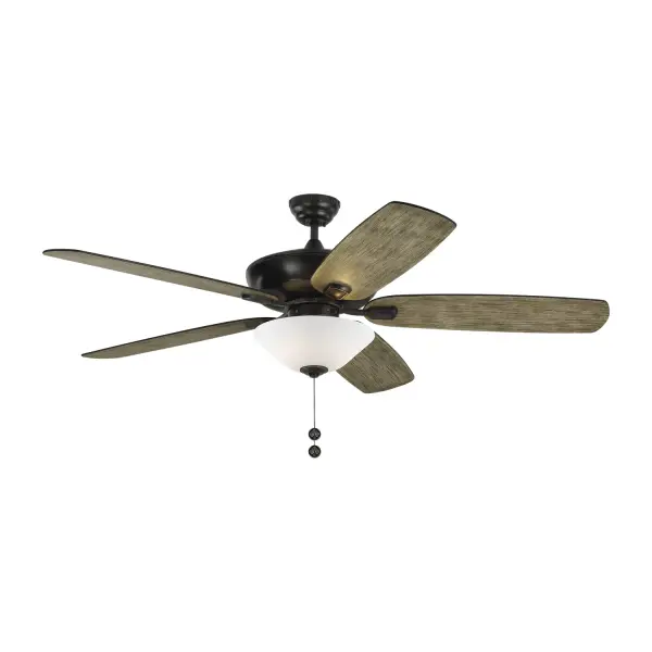 Collection: Colony Rooms: Bathroom, Enclosed Patios/Porches, Garage Finish: Aged Pewter Glass: Matte White Width: 60.00" Height: 18.50" Weight: 22.44 lb Canopy: 5.15" Bulbs Included Number of Bulbs: 2 Maximum Wattage: 9.00 W Bulb Type: A19 Bulb Base: Medium Light Source: LED Light Output: 800.00 lm Color Temperature: 3000 K CRI: 90 Rated Average Life: 15000 Voltage: 120.00 V Airflow: 5348 CFM Electricity Use: 47 W Airflow Efficiency: 73 CFM/W Blade Pitch: 12° Blade Finish: Light Grey Weathered Oak/Light Grey Weathered Oak Blade Quantity: 5 Light Kit: Included Control: Pull Chain Operation, 3-speed, Manual Reverse Switch Downrod: 4.5" Country of Origin: China Safety Listing: cETL Safety Rating: Damp Title 24 LED Spec Sheet Instructions