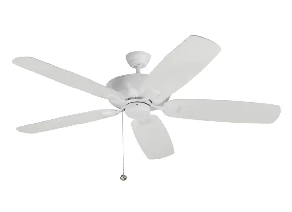 Collection: Colony Rooms: Bathroom, Enclosed Patios/Porches, Garage Finish: Matte White Width: 60.00" Height: 13.50" Weight: 18.91 lb Wire: 78`` Canopy: 5.15" Voltage: 120.00 V Airflow: 5489 CFM Electricity Use: 47 W Airflow Efficiency: 76 CFM/W Blade Pitch: 12° Blade Span: 60`` Blade Finish: Matte White/Matte White Blade Quantity: 5 Light Kit: Adaptable Speeds: 3 speed Control: Pull Chain Operation, 3-speed, Manual Reverse Switch Downrod: 4.5" Country of Origin: China Safety Listing: cETL Safety Rating: Damp Spec Sheet Instructions