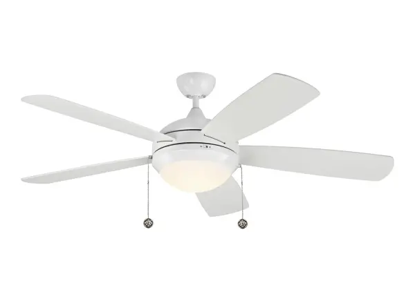 Collection: Discus Rooms: Bedroom, Family Room, Office Finish: White Glass: Matte Opal Width: 52.00" Height: 15.10" Weight: 17.40 lb Canopy: D:5.125'' Round Bulbs Included Number of Bulbs: 1 Maximum Wattage: 20.00 W Bulb Type: Array Bulb Base: Integrated Light Source: LED Light Output: 1060.00 lm Color Temperature: 3000 K CRI: 90 Rated Average Life: 25000 Voltage: 120.00 V Airflow: 4758 CFM Electricity Use: 41 W Airflow Efficiency: 73 CFM/W Blade Pitch: 12° Blade Finish: White/White Blade Quantity: 5 Light Kit: Included Downrod: 4.5" Material: Steel Country of Origin: China Safety Listing: cETL Safety Rating: Dry LED Spec Sheet Instructions Parts Diagram