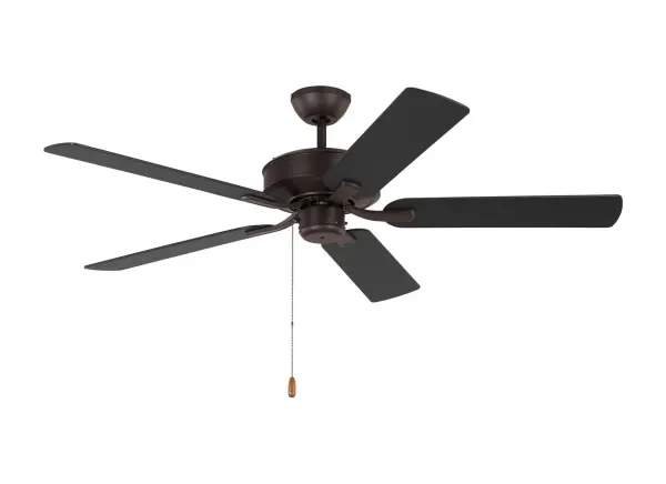 Collection: Linden Rooms: Bedroom, Family Room, Office Finish: Bronze Width: 52.00" Height: 13.30" Weight: 13.90 lb Canopy: D:5.25'' Round Airflow: 4326 CFM Electricity Use: 39 W Airflow Efficiency: 71 CFM/W Blade Pitch: 12° Blade Finish: Bronze/Bronze Blade Quantity: 5 Light Kit: Adaptable Control: Pull Chain Operation, 3-speed, Manual Reverse Switch Downrod: 4.5" Material: Steel Country of Origin: China Safety Listing: cETL Safety Rating: Dry Spec Sheet Instructions