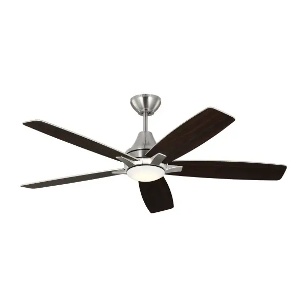 Collection: Lowden Designer: Monte Carlo Rooms: Bedroom, Family Room, Office Finish: Brushed Steel Glass: Frosted Width: 52.00" Height: 16.00" Weight: 17.40 lb Canopy: D:5 13/16'' H:2.75'' Round Bulbs Included Number of Bulbs: 1 Maximum Wattage: 20.00 W Bulb Type: Array Bulb Base: Integrated Light Source: LED Light Output: 715.00 lm Color Temperature: 3000 K CRI: 90 Rated Average Life: 50000 Voltage: 120.00 V Airflow: 5229 CFM Electricity Use: 38 W Airflow Efficiency: 83 CFM/W Blade Pitch: 12° Blade Finish: Silver/American Walnut reversible blades/Silver/American Walnut reversible blades Blade Quantity: 5 Light Kit: Included Control: Handheld Remote, 4-speed, Dimmer and Manual Reverse Downrod: 6" Material: Acrylic Country of Origin: China Safety Listing: cETL Safety Rating: Damp Title 24 LED Spec Sheet Instructions