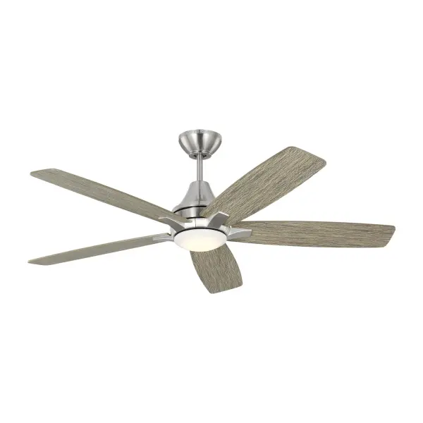 Collection: Lowden Designer: Monte Carlo Rooms: Bedroom, Family Room, Office Finish: Brushed Steel Glass: Frosted Width: 52.00" Height: 16.00" Weight: 17.40 lb Canopy: D:5 13/16'' H:2.75'' Round Bulbs Included Number of Bulbs: 1 Maximum Wattage: 20.00 W Bulb Type: Array Bulb Base: Integrated Light Source: LED Light Output: 715.00 lm Color Temperature: 3000 K CRI: 90 Rated Average Life: 50000 Voltage: 120.00 V Airflow: 5229 CFM Electricity Use: 38 W Airflow Efficiency: 83 CFM/W Blade Pitch: 12° Blade Finish: Silver/Light Grey Weathered Oak reversible blades/Silver/Light Grey Weathered Oak reversible blades Blade Quantity: 5 Light Kit: Included Control: Handheld Remote, 4-speed, Dimmer and Manual Reverse Downrod: 6" Material: Acrylic Country of Origin: China Safety Listing: cETL Safety Rating: Damp Title 24 LED Spec Sheet Instructions