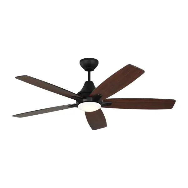 Collection: Lowden Designer: Monte Carlo Rooms: Bedroom, Family Room, Office Finish: Midnight Black Glass: Frosted Width: 52.00" Height: 16.00" Weight: 17.40 lb Canopy: D:5 13/16'' H:2.75'' Round Bulbs Included Number of Bulbs: 1 Maximum Wattage: 20.00 W Bulb Type: Array Bulb Base: Integrated Light Source: LED Light Output: 715.00 lm Color Temperature: 3000 K CRI: 90 Rated Average Life: 50000 Voltage: 120.00 V Airflow: 5229 CFM Electricity Use: 38 W Airflow Efficiency: 83 CFM/W Blade Pitch: 12° Blade Finish: Midnight Black/American Walnut reversible blades/Midnight Black/American Walnut reversible blades Blade Quantity: 5 Light Kit: Included Control: Handheld Remote, 4-speed, Dimmer and Manual Reverse Downrod: 6" Material: Acrylic Country of Origin: China Safety Listing: cETL Safety Rating: Damp Title 24 LED Spec Sheet Instructions