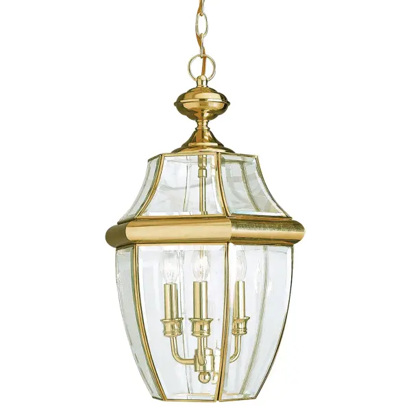 Collection: Lancaster Designer: Sea Gull Rooms: Outdoor Finish: Polished Brass Glass: Clear Curved Beveled Width: 11.75" Height: 20.75" Length: 14.25" Weight: 10.20 lb Chain: 48" Wire: 120" Gold Canopy: D:5.25'' H:1 1/16'' Round Number of Bulbs: 3 Maximum Wattage: 40.00 W Bulb Type: Torpedo Bulb Base: Candelabra Voltage: 120.00 V Material: Brass Country of Origin: China Safety Listing: UL Safety Rating: Damp Connection: Hardwired Title 24 Spec Sheet Instructions Parts Diagram