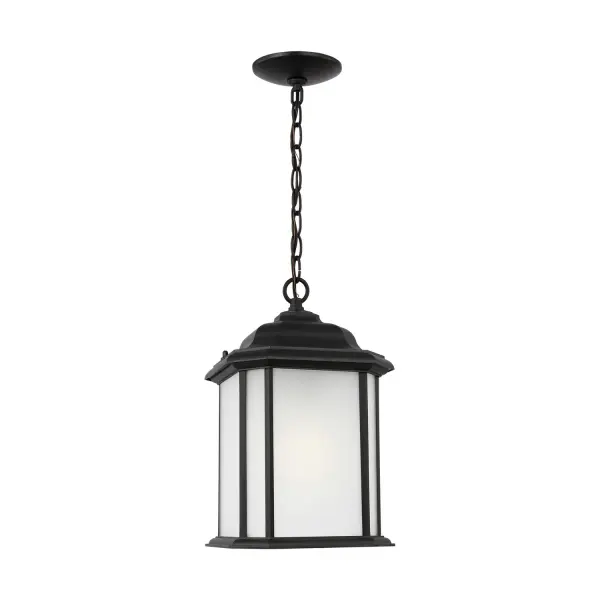 Collection: Kent Designer: Sea Gull Rooms: Outdoor Finish: Black Glass: Satin Etched Width: 8.38" Height: 15.25" Length: 8.38" Weight: 5.04 lb Chain: 36" Wire: 72" Black Canopy: D:5'' H:0.875'' Round Number of Bulbs: 1 Maximum Wattage: 100.00 W Bulb Type: A19 Bulb Base: Medium Voltage: 120.00 V Material: Die Cast Aluminum Country of Origin: Vietnam Safety Listing: cETL Safety Rating: Damp Title 24 Spec Sheet Instructions Parts Diagram