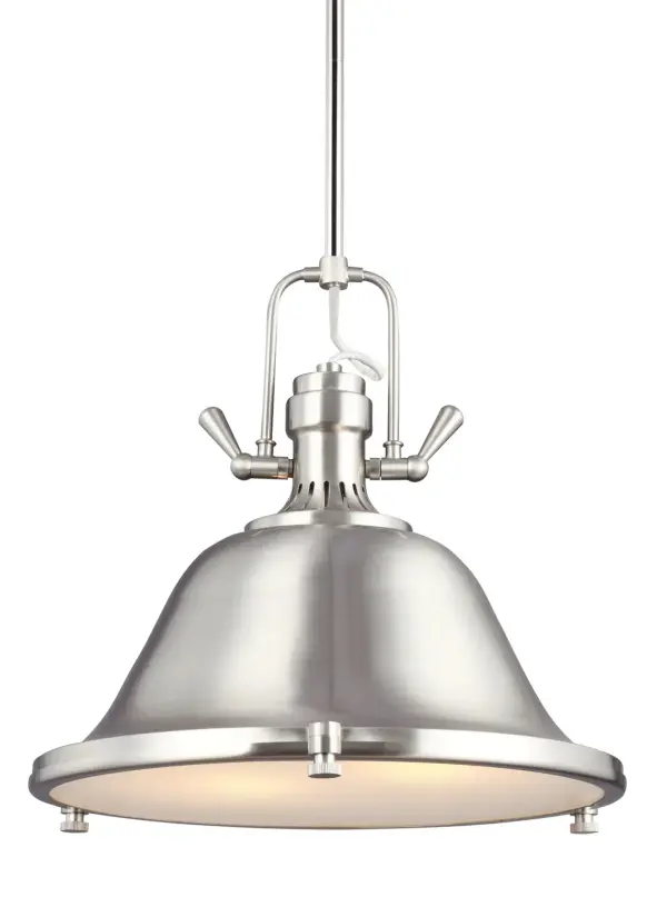 Collection: Stone Street Designer: Sea Gull Rooms: Dining Room, Entry Room/Hallway, Kitchen Finish: Brushed Nickel Glass: Satin Etched Notes: (3) 12`` Stems,(1) 6`` Stem Width: 17.25" Height: 15.50" Weight: 9.30 lb Chain: 3`` Wire: 120" Clear Silver Rod: (3) 12",(1) 6" Canopy: D:6'' H:1'' Round Number of Bulbs: 2 Maximum Wattage: 60.00 W Bulb Type: A19 Bulb Base: Medium Voltage: 120.00 V Material: Steel Country of Origin: China Safety Listing: cETL Safety Rating: Dry Connection: Hardwired Title 24 Spec Sheet Instructions Parts Diagram