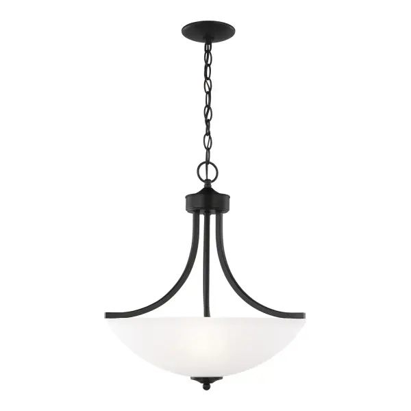 Collection: Geary Designer: Sea Gull Rooms: Dining Room, Entry Room/Hallway, Kitchen Finish: Midnight Black Glass: Satin Etched Width: 18.63" Height: 20.63" Length: 18.63" Weight: 8.60 lb Chain: 72" Wire: 120" Black Canopy: D:4.875'' H:0.75'' Round Number of Bulbs: 3 Maximum Wattage: 100.00 W Bulb Type: A19 Bulb Base: Medium Voltage: 120.00 V Material: Steel Country of Origin: Vietnam Safety Listing: cETL Safety Rating: Damp Connection: Hardwired Title 24 Spec Sheet Instructions Parts Diagram