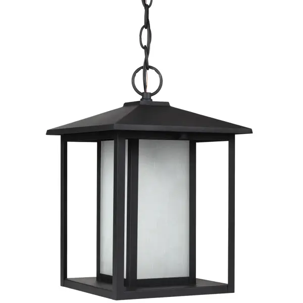 Collection: Hunnington Designer: Sea Gull Rooms: Outdoor Finish: Black Glass: Etched Seeded Width: 9.00" Height: 13.75" Length: 9.00" Weight: 6.30 lb Chain: 120" Wire: 144" Black Canopy: D:5.125'' H:0.75'' Round Number of Bulbs: 1 Maximum Wattage: 100.00 W Bulb Type: A19 Bulb Base: Medium Voltage: 120.00 V Material: Aluminum Country of Origin: Vietnam Safety Listing: cETL Safety Rating: Damp Connection: Hardwired Title 24 Manufacturer Warranty: 1 Year Warranty for standard fixtures Spec Sheet Instructions Parts Diagram