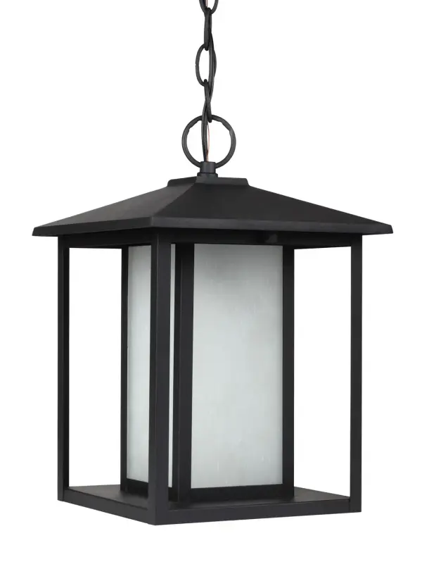 Collection: Hunnington Designer: Sea Gull Rooms: Outdoor Finish: Black Glass: Etched Seeded Width: 9.00" Height: 13.75" Length: 9.00" Weight: 6.30 lb Chain: 120" Wire: 144" Black Canopy: D:5.125'' H:0.75'' Round Bulbs Included Number of Bulbs: 1 Maximum Wattage: 9.00 W Bulb Type: A19 Bulb Base: Medium Light Source: LED Light Output: 800.00 lm Color Temperature: 3000 K CRI: 90 Beam Spread: 230.00° Rated Average Life: 15000 Voltage: 120.00 V Material: Aluminum Country of Origin: Vietnam Safety Listing: cETL Safety Rating: Damp Connection: Hardwired Energy Star Title 24 LED Manufacturer Warranty: 1 Year Warranty for standard fixtures Spec Sheet Instructions Parts Diagram