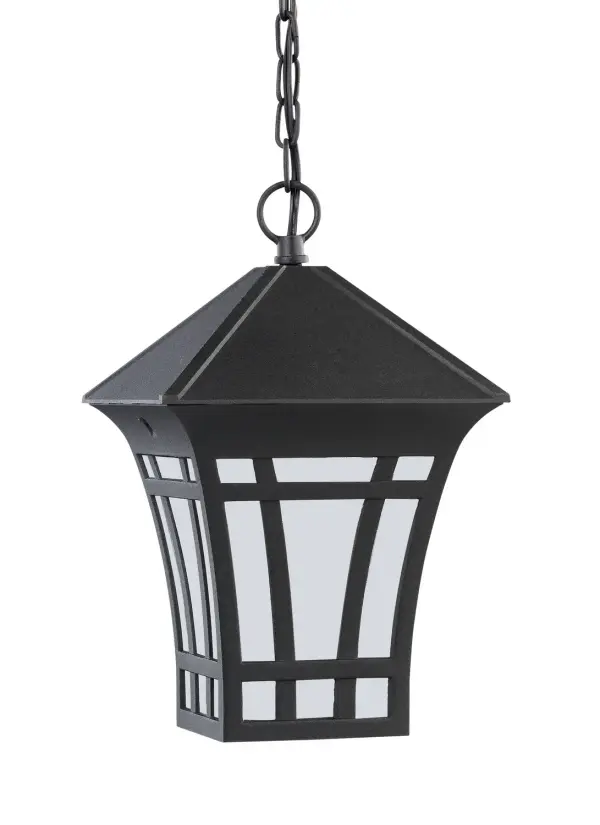 Collection: Herrington Designer: Sea Gull Rooms: Outdoor Finish: Black Glass: Etched / White Inside Width: 7.25" Height: 11.25" Length: 7.25" Weight: 4.00 lb Chain: 72" Wire: 120" Black Canopy: D:5'' H:1 3/16'' Round Bulbs Included Number of Bulbs: 1 Maximum Wattage: 9.00 W Bulb Type: A19 Bulb Base: Medium Light Source: LED Light Output: 800.00 lm Color Temperature: 3000 K CRI: 90 Beam Spread: 230.00° Rated Average Life: 15000 Voltage: 120.00 V Material: Aluminum Country of Origin: China Safety Listing: ETL Safety Rating: Damp Connection: Hardwired Energy Star Title 24 LED Manufacturer Warranty: 1 Year Warranty for standard fixtures Spec Sheet Instructions Parts Diagram