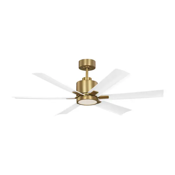 Collection: Flera Smart 52 LED Designer: Sean Lavin Rooms: Bedroom, Living Room, Great Room, Bathroom, Office, Library, Covered Patios/Porches, Garage Finish: Burnished Brass Glass: Frosted Width: 52.00" Height: 15.10" Weight: 16.20 lb Wire: 18" Canopy: D:5.875'' H:3'' Round Bulbs Included Number of Bulbs: 1 Maximum Wattage: 20.00 W Bulb Type: Array Bulb Base: Integrated Light Source: LED Light Output: 1400.00 lm Color Temperature: 3000 K CRI: 90 Rated Average Life: 50000 Voltage: 120.00 V Airflow: 5308 CFM Airflow Efficiency: 162 CFM/W Blade Pitch: 12° Blade Finish: Matte White ABS/Matte White ABS Blade Quantity: 6 Light Kit: Included Control: Handheld Remote, 6-speed, Reverse and Dimmer Downrod: 6" Material: Steel Country of Origin: China Safety Listing: cUL Safety Rating: Damp Energy Star Title 24 LED Spec Sheet Instructions