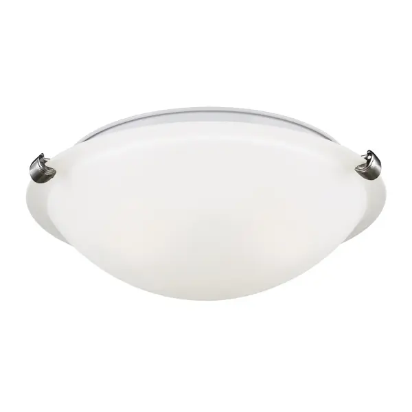 Collection: Clip Ceiling Flush Mount Designer: Sea Gull Rooms: Dining Room, Entry Room/Hallway, Kitchen Finish: Brushed Nickel Glass: Satin Etched Width: 12.25" Height: 4.00" Weight: 2.70 lb Wire: 6.5" Black/White Canopy: D:9.5`` H:0.75`` Round Number of Bulbs: 2 Maximum Wattage: 60.00 W Bulb Type: A19 Bulb Base: Medium Voltage: 120.00 V Material: Steel Country of Origin: Vietnam Safety Listing: cETL Safety Rating: Damp Connection: Hardwired Title 24 Spec Sheet Instructions Parts Diagram