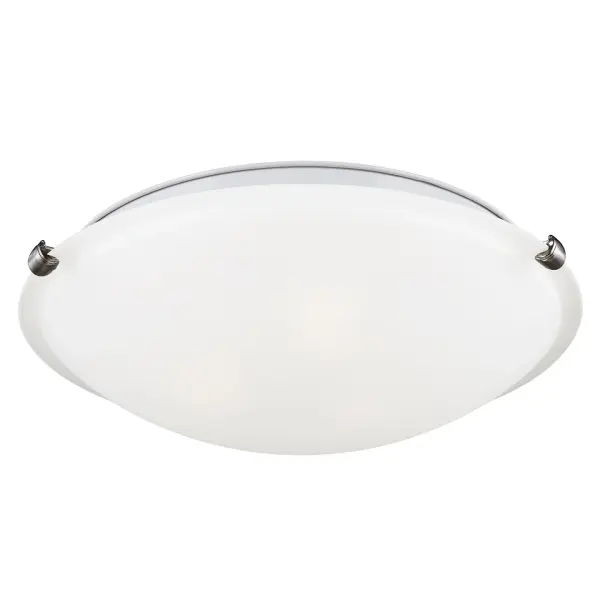 Collection: Clip Ceiling Flush Mount Designer: Sea Gull Rooms: Dining Room, Entry Room/Hallway, Kitchen Finish: Brushed Nickel Glass: Satin Etched Width: 12.25" Height: 4.00" Weight: 2.70 lb Wire: 6.5" Black/White Canopy: D:9.5`` H:0.75`` Round Bulbs Included Number of Bulbs: 2 Maximum Wattage: 9.00 W Bulb Type: A19 Bulb Base: Medium Light Source: LED Light Output: 800.00 lm Color Temperature: 3000 K CRI: 90 Beam Spread: 230.00° Rated Average Life: 15000 Voltage: 120.00 V Material: Steel Country of Origin: Vietnam Safety Listing: cETL Safety Rating: Damp Connection: Hardwired Energy Star Title 24 LED Manufacturer Warranty: 1 Year Warranty for standard fixtures Spec Sheet Instructions Parts Diagram