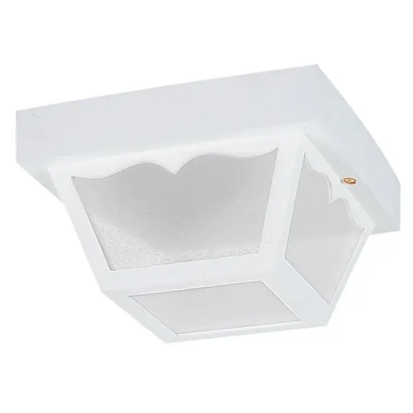 Collection: Outdoor Ceiling Designer: Sea Gull Rooms: Outdoor Finish: White Glass: Clear Textured Width: 8.25" Height: 4.75" Length: 8.25" Weight: 2.10 lb Chain: 6.5`` Wire: 6.5" Black/White Canopy: DP:8.25`` W:8.25`` H:1.5`` Square Number of Bulbs: 1 Maximum Wattage: 60.00 W Bulb Type: A19 Bulb Base: Medium Voltage: 120.00 V Material: Polypropylene Country of Origin: Vietnam Safety Listing: cETL Safety Rating: Damp Connection: Hardwired Title 24 Spec Sheet Instructions Parts Diagram