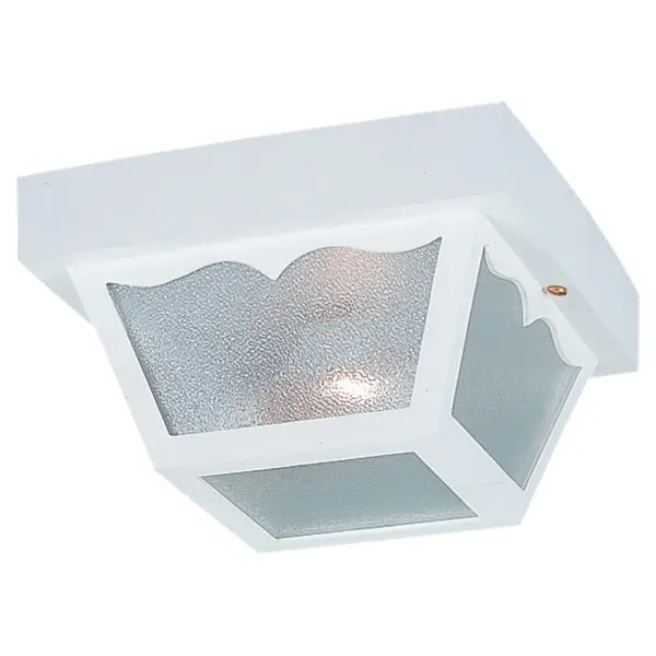 Collection: Outdoor Ceiling Designer: Sea Gull Rooms: Outdoor Finish: White Glass: Clear Textured Width: 10.25" Height: 5.50" Length: 10.25" Weight: 2.90 lb Chain: 6.5`` Wire: 6.5" Black/White Canopy: DP:10.25`` W:10.25`` H:1.5`` Square Number of Bulbs: 2 Maximum Wattage: 60.00 W Bulb Type: A19 Bulb Base: Medium Voltage: 120.00 V Material: Polypropylene Country of Origin: Vietnam Safety Listing: cETL Safety Rating: Damp Connection: Hardwired Title 24 Spec Sheet Instructions Parts Diagram