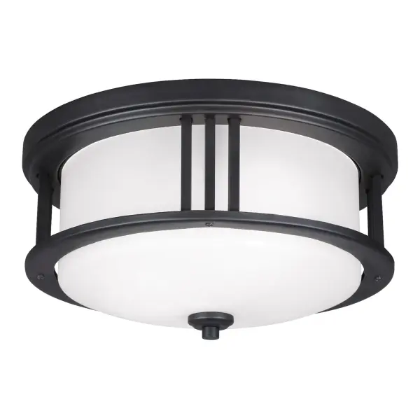 The Crowell flush mount delivers reliable outdoor lighting in a compact profile. Its black aluminum construction and satin etched glass provide durability and soft illumination for covered exterior spaces.