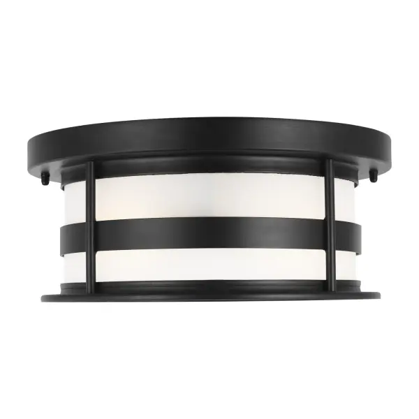 The Wilburn flush mount delivers reliable outdoor lighting in a low-profile design. Its damp-rated aluminum construction and satin etched glass provide durability and soft illumination for covered exterior spaces.