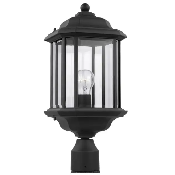 The Kent post lantern delivers timeless outdoor lighting with its traditional black finish and clear beveled glass panels. Compact at 8.38" square, it's ideal for pathways, driveways, and entryways.