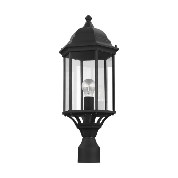 The Sevier post lantern delivers traditional outdoor lighting with a durable die-cast aluminum construction and wet-rated safety. Its compact 9.38-inch width and clear glass panels make it ideal for pathway lighting and entryway posts.