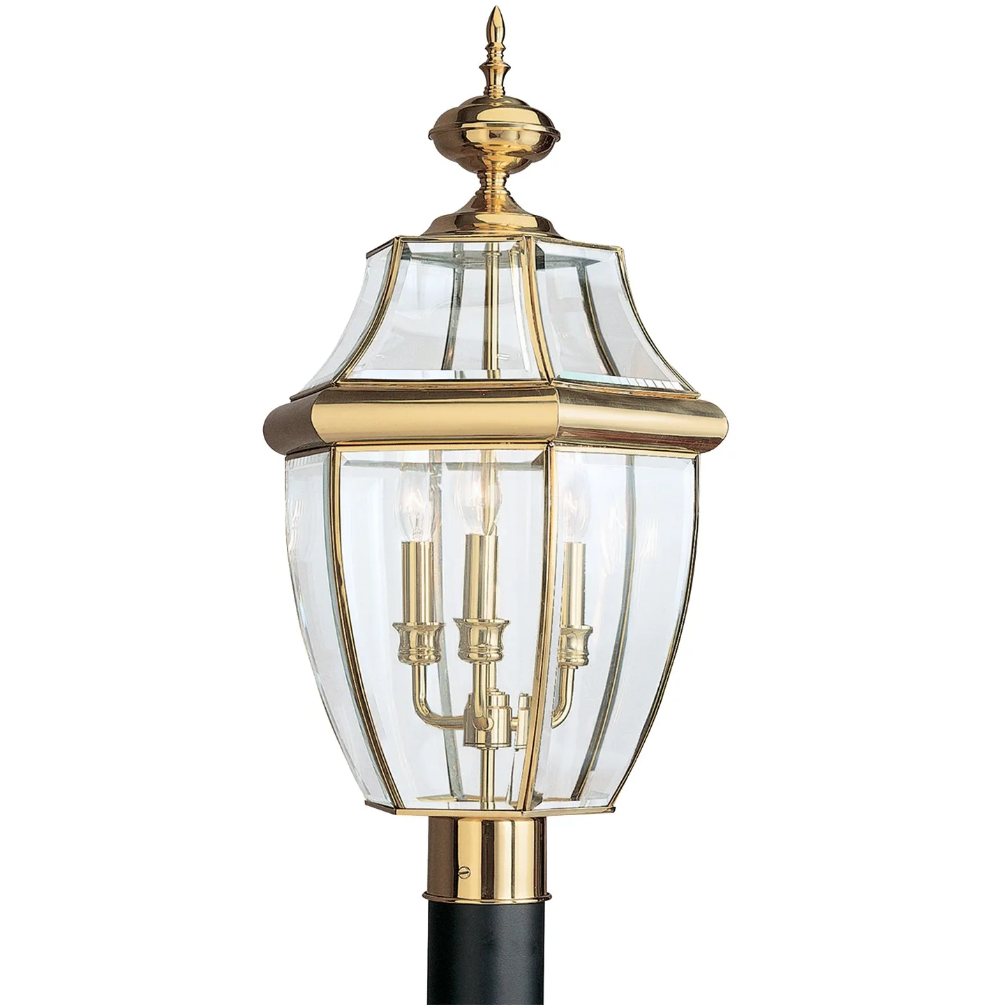 Lancaster Three Light Outdoor Post Lantern in Polished Brass