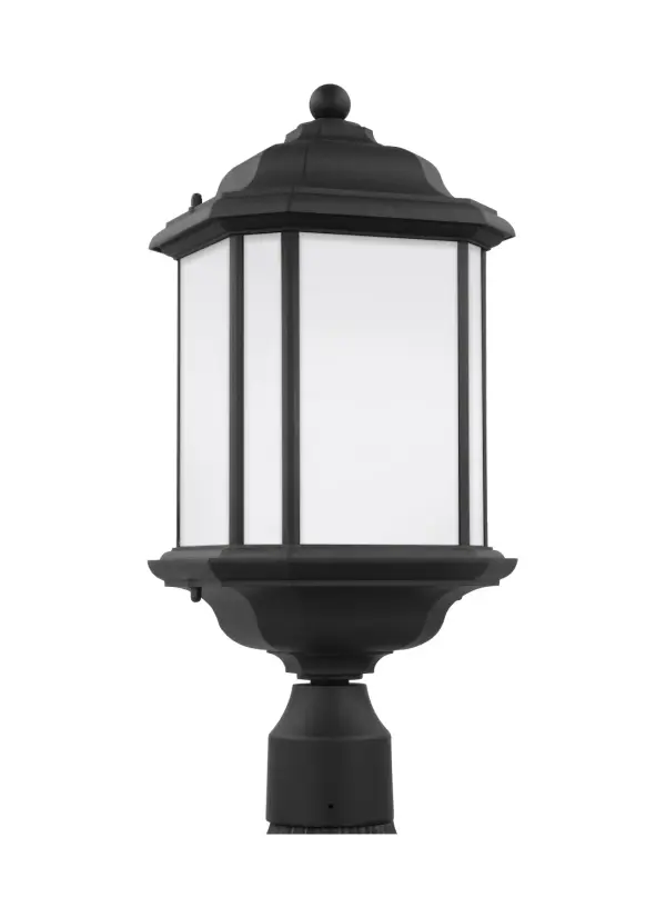 The Kent post lantern delivers timeless outdoor lighting with a compact 8.38" profile. Die-cast aluminum construction and UL wet rating ensure long-lasting performance in any weather. Satin etched glass provides soft, welcoming illumination.