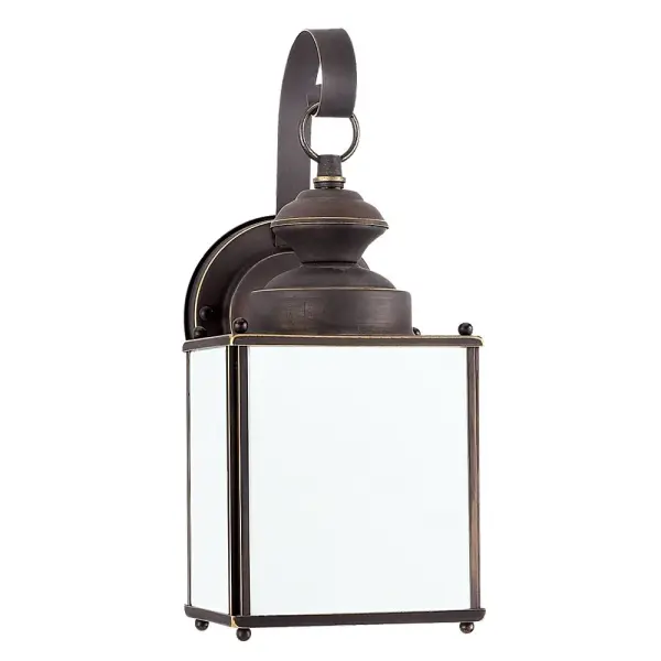 The Jamestowne wall lantern brings timeless traditional styling to outdoor spaces with its antique bronze finish and etched glass. Compact at just over 12 inches tall, it's ideal for smaller entryways and porches.