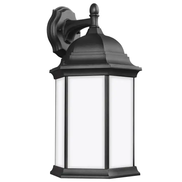 The Sevier wall lantern combines transitional styling with modern LED efficiency. Its wet-rated die-cast aluminum construction and satin etched glass make it ideal for exposed outdoor locations.