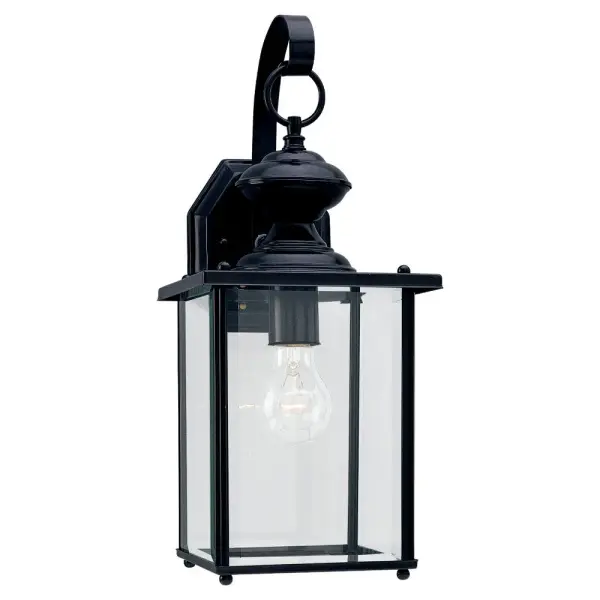 The Jamestowne wall lantern combines traditional styling with durable aluminum construction and clear beveled glass. Its compact 7-inch width makes it ideal for smaller outdoor spaces while the wet-rated design ensures reliable performance.