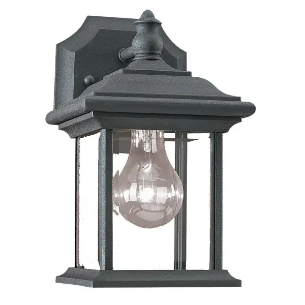 The Wynfield wall lantern delivers traditional styling with clear beveled glass and durable die-cast aluminum construction. Wet-rated for exposed outdoor locations, it provides reliable illumination for entryways and porches.