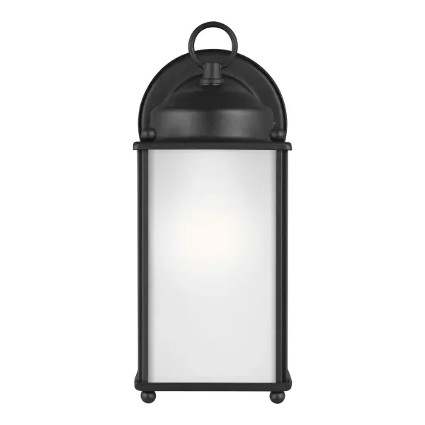 The New Castle wall lantern delivers classic styling in a compact 10.25-inch profile. Its wet-rated aluminum construction and satin etched glass make it ideal for exposed outdoor locations requiring reliable illumination.