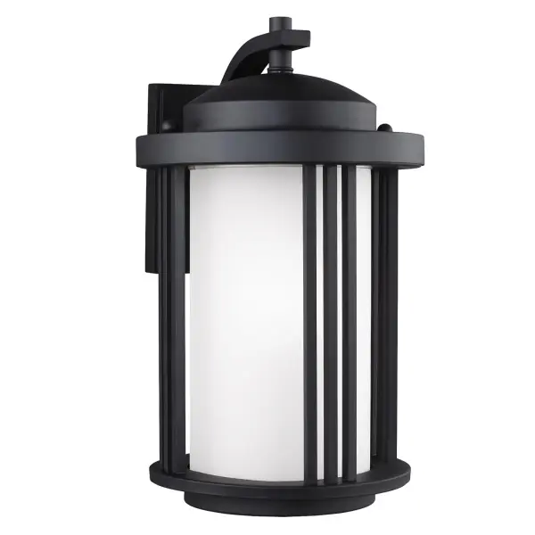 The Crowell outdoor wall lantern combines timeless design with practical functionality. Its aluminum construction and wet-rated certification make it ideal for exposed outdoor locations, while the satin etched glass provides soft, welcoming illumination.