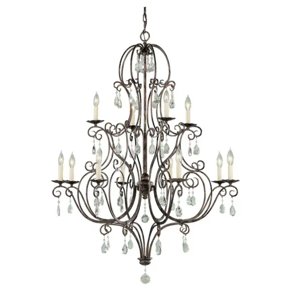 Collection: Chateau Designer: Feiss Rooms: Dining Room, Entry Room/Hallway, Living Room Finish: Mocha Bronze Width: 36.00" Height: 47.00" Weight: 27.00 lb Chain: 84" Wire: 240" Brown Canopy: D:5'' H:1'' Round Number of Bulbs: 12 Maximum Wattage: 60.00 W Bulb Type: Torpedo Bulb Base: Candelabra Voltage: 120.00 V Material: Steel Country of Origin: China Safety Listing: cUL Safety Rating: Dry Connection: Hardwired Title 24 Spec Sheet Instructions Parts Diagram