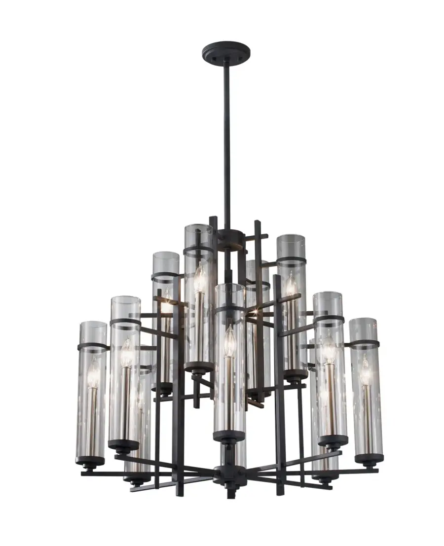 Ethan 12-Light Chandelier in Antique Forged Iron and Brushed Steel