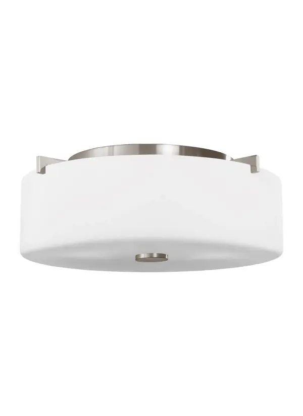 Collection: Sunset Drive Designer: Sea Gull Rooms: Dining Room, Entry Room/Hallway, Kitchen Finish: Brushed Steel Glass: White Opal Etched Width: 13.50" Height: 4.75" Weight: 2.97 lb Wire: 8" Black/White Canopy: D:8.375'' H:1.125'' Round Number of Bulbs: 2 Maximum Wattage: 60.00 W Bulb Type: A19 Bulb Base: Medium Voltage: 120.00 V Material: Steel Country of Origin: Philippines Safety Listing: cETL Safety Rating: Damp Connection: Hardwired Title 24 Spec Sheet Instructions Parts Diagram