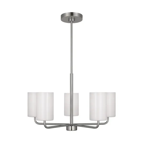 Collection: Rhett Rooms: Dining Room, Entry Room/Hallway, Living Room Finish: Brushed Steel Glass: Clear outside / painted white inside Width: 24.00" Height: 14.13" Weight: 6.50 lb Wire: 72" Clear Silver Rod: (3) 12",(1) 6" Canopy: D:5.5'' H:0.875'' Round Bulbs Included Number of Bulbs: 5 Maximum Wattage: 9.00 W Bulb Type: A19 Bulb Base: E26 Medium Light Output: 800.00 lm Color Temperature: 3000 K CRI: 90 Voltage: 120.00 V Material: Steel Country of Origin: Vietnam Safety Listing: cETL Safety Rating: Damp Title 24 Spec Sheet