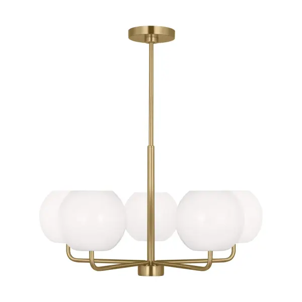 Collection: Rory Rooms: Dining Room, Entry Room/Hallway, Living Room Finish: Satin Brass Glass: Opal Width: 26.88" Height: 14.13" Weight: 8.10 lb Wire: 72" Clear Silver Rod: (3) 12",(1) 6" Canopy: D:5.5'' H:0.875'' Round Number of Bulbs: 5 Maximum Wattage: 60.00 W Bulb Type: A19 Bulb Base: Medium Voltage: 120.00 V Material: Steel Country of Origin: Vietnam Safety Listing: cETL Safety Rating: Damp Title 24 Spec Sheet