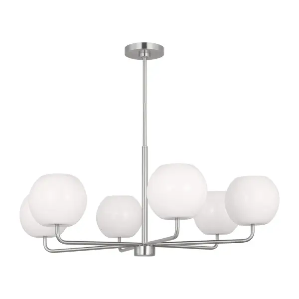 Collection: Rory Rooms: Dining Room, Entry Room/Hallway, Living Room Finish: Brushed Steel Glass: Opal Width: 35.00" Height: 14.13" Weight: 9.60 lb Wire: 72" Clear Silver Rod: (3) 12",(1) 6" Canopy: D:5.5'' H:0.875'' Round Number of Bulbs: 6 Maximum Wattage: 60.00 W Bulb Type: A19 Bulb Base: Medium Voltage: 120.00 V Material: Steel Country of Origin: Vietnam Safety Listing: cETL Safety Rating: Damp Title 24 Spec Sheet