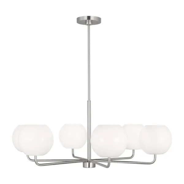 Collection: Rory Rooms: Dining Room, Entry Room/Hallway, Living Room Finish: Brushed Steel Glass: Opal Width: 35.00" Height: 14.13" Weight: 9.60 lb Wire: 72" Clear Silver Rod: (3) 12",(1) 6" Canopy: D:5.5'' H:0.875'' Round Bulbs Included Number of Bulbs: 6 Maximum Wattage: 9.00 W Bulb Type: A19 Bulb Base: E26 Medium Light Output: 800.00 lm Color Temperature: 3000 K CRI: 90 Voltage: 120.00 V Material: Steel Country of Origin: Vietnam Safety Listing: cETL Safety Rating: Damp Title 24 Spec Sheet